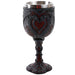 Goblet with two dragons forming a heart in black upon a dark red background