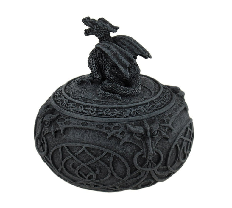 Globular trinket box with dragon motif