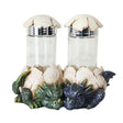 Green and blue dragons hatching out of eggs salt and pepper shakers