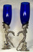 Royal Blue Pewter Dragon wedding heart flutes shown together