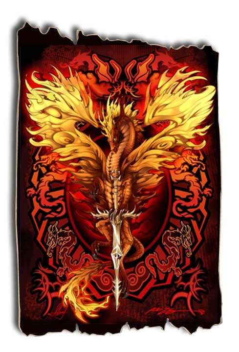 Dragonsword Flameblade Tattered Wood Print