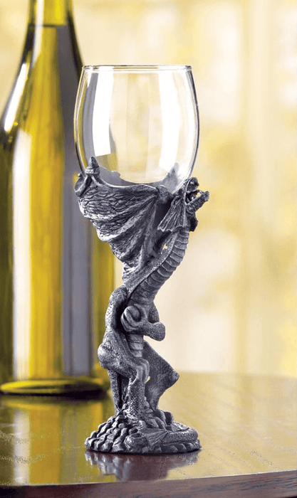 Standing dragon goblet displayed with a wine bottle
