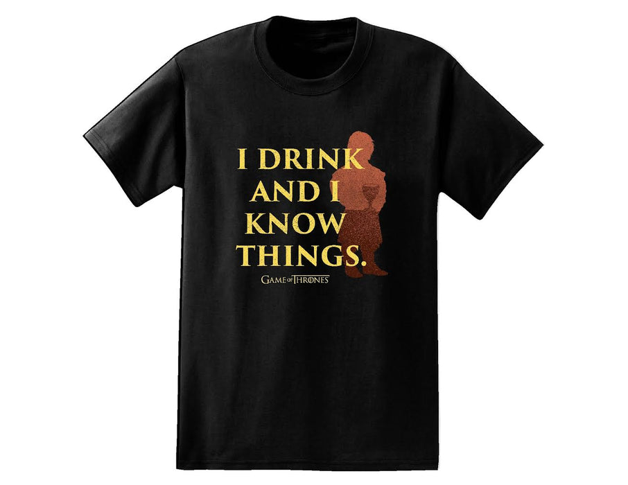 "I DRINK AND I KNOW THINGS." Game of Thrones t-shirt with Tyrion Lannister sillhouette