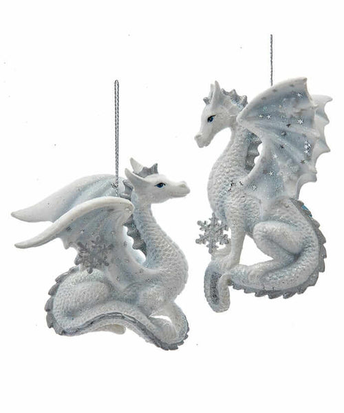 Silver & White Dragon Ornament Pair