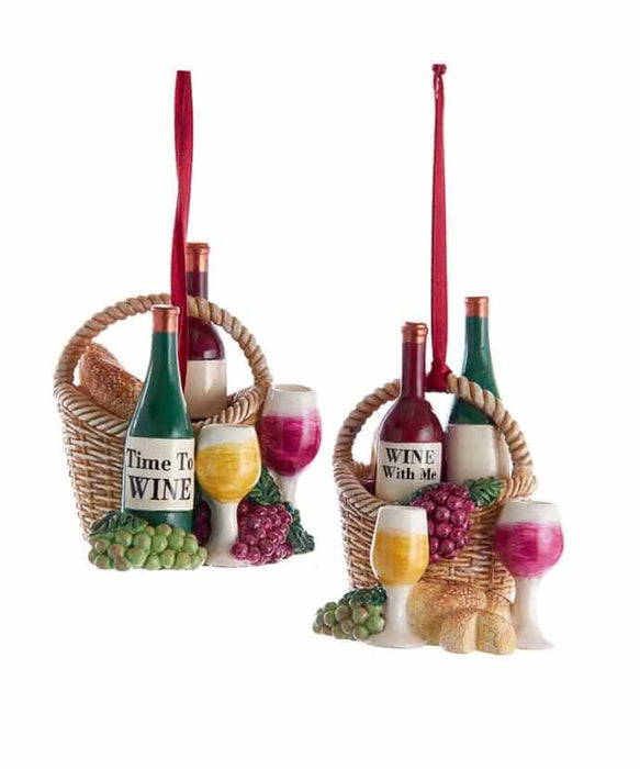 Wine Basket Ornament Pair