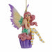 Amy Brown fairy ornament with pixie sitting on a cupcake, wearing pink, green, orange and white.