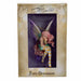 Amy Brown fairy ornament with pixie sitting on a cupcake, wearing pink, green, orange and white. Shown in box