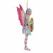Side view of Amy Brown fairy ornament with pixie in pink, green, yellow, blue and white holding a Christmas tree cookie.