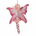 Back view of Amy Brown Fairy ornament in red, pink, and white, holding a candy cane.