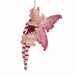 Side view of Amy Brown Fairy ornament in red, pink, and white, holding a candy cane.