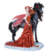 Based upon the artwork of Nene Thomas, it features a stunning fairy woman in a red dress, accompanied by her dark mount. The pixie's elaborate outfit features an embroidered corset, and her hair is done up with a flower blossom. Her steed has a matching flower tucked near one ear, and has a coat the color of dusky smoke.