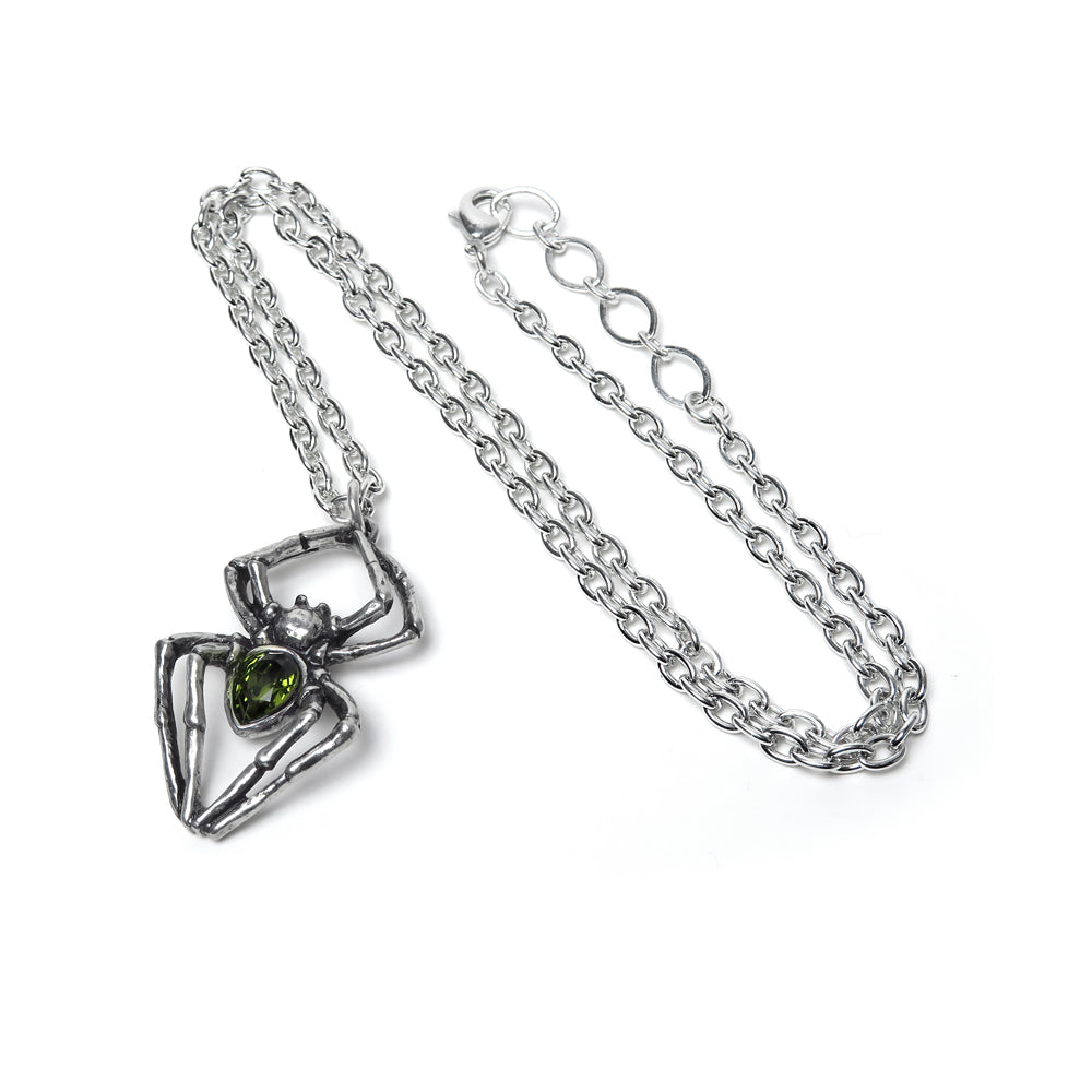 Necklace with spider pendant with green gem