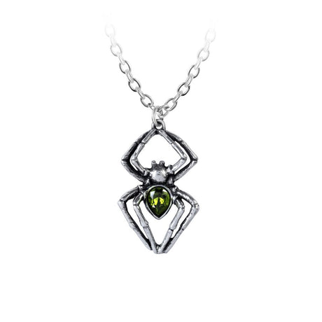 Necklace with spider pendant with green gem