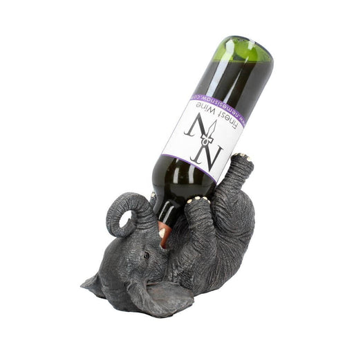 Elephant wine bottle holder shown with example wine