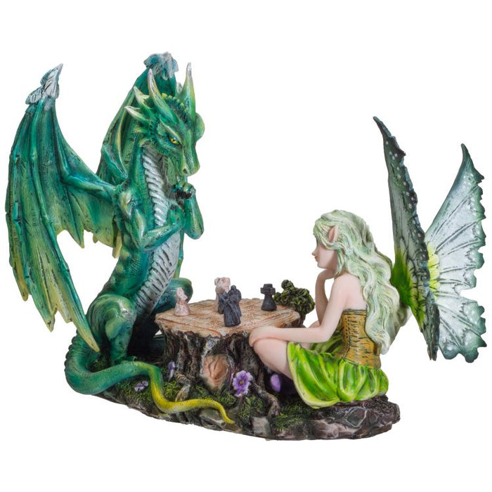 Fairy and Dragon Playing Chess Figurine