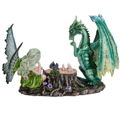 Fairy and Dragon Playing Chess Figurine