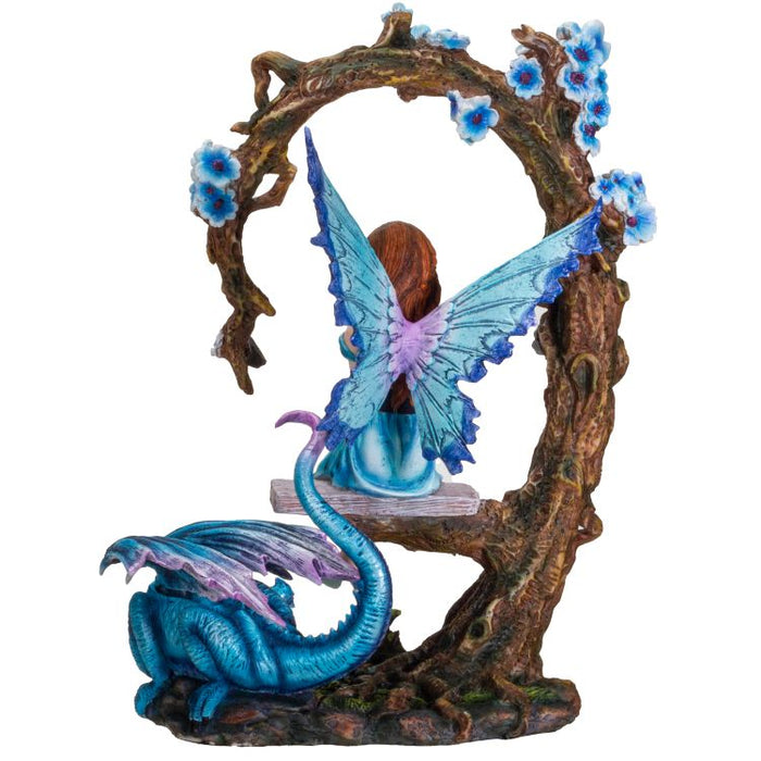 Fairy on Swing with Blue Dragon Figurine