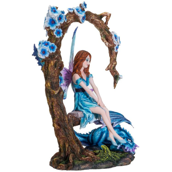 Fairy on Swing with Blue Dragon Figurine