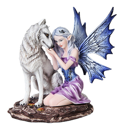 Fairy with White Wolf Figurine