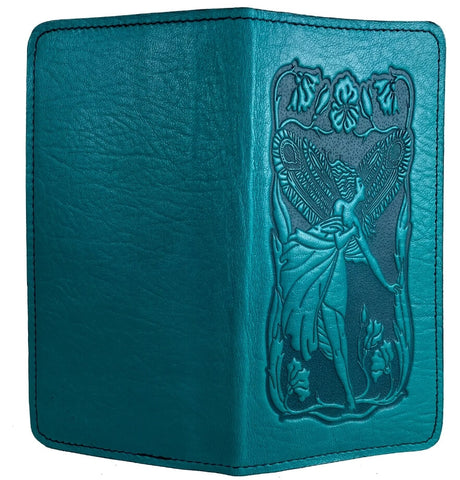 Teal blue-green flower fairy leather checkbook cover