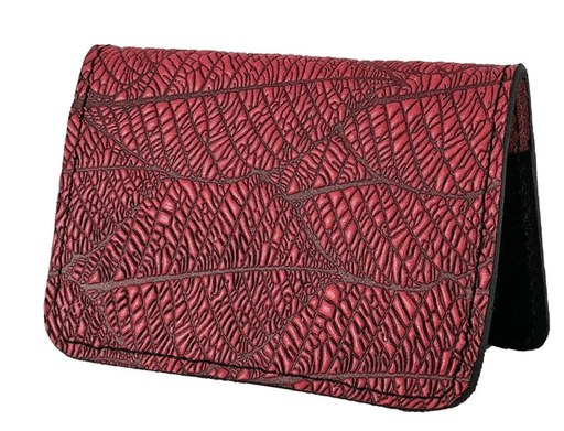 Red leather leaves design card holder