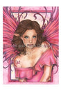 This lovely fairy is a rosy hued vision. With brown hair, freckles, swirling tattoos and ornate wings, she makes for quite a sight. Art by Marjolein Gulinski