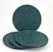 Round Celtic Fish Knot leather coasters, shown in green