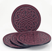 Round Celtic Fish Knot leather coasters, shown in wine