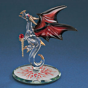 Glass Dragon with Fire Figurine