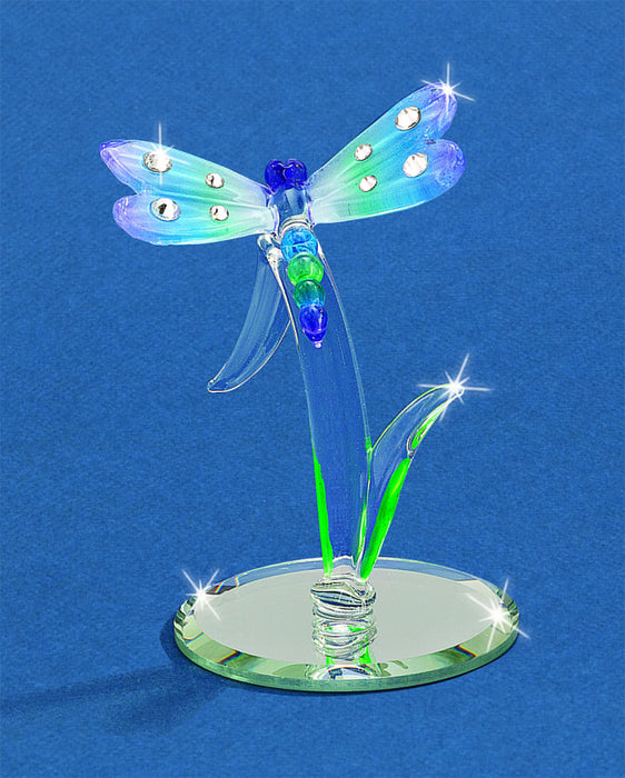 Glass Dragonfly on a Reed Figurine
