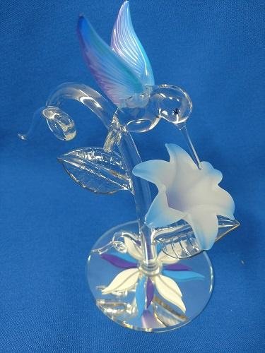 Glass Baron Hummingbird with White Flower Figurine
