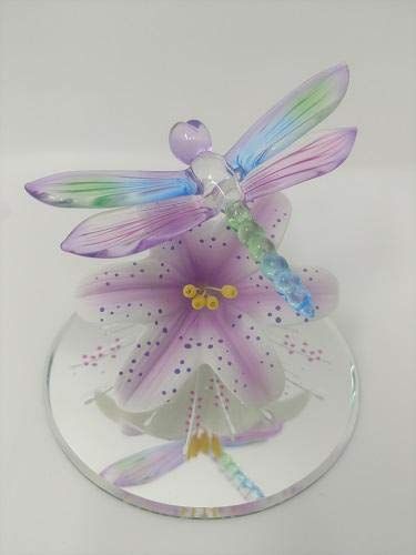 Glass Lavender Lily with Dragonfly Figurine