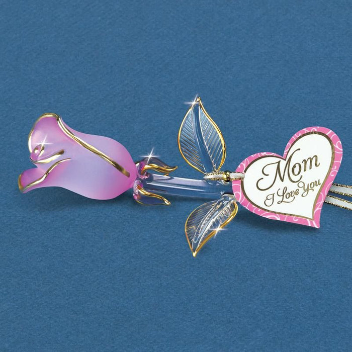 Glass Pink Pearl "Mom, I Love You" Rose
