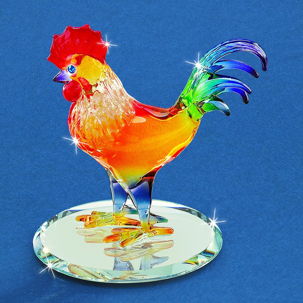 Glass Sunrise Rooster Figurine