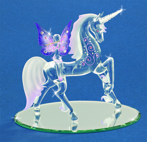 Glass Unicorn with Flute Fairy
