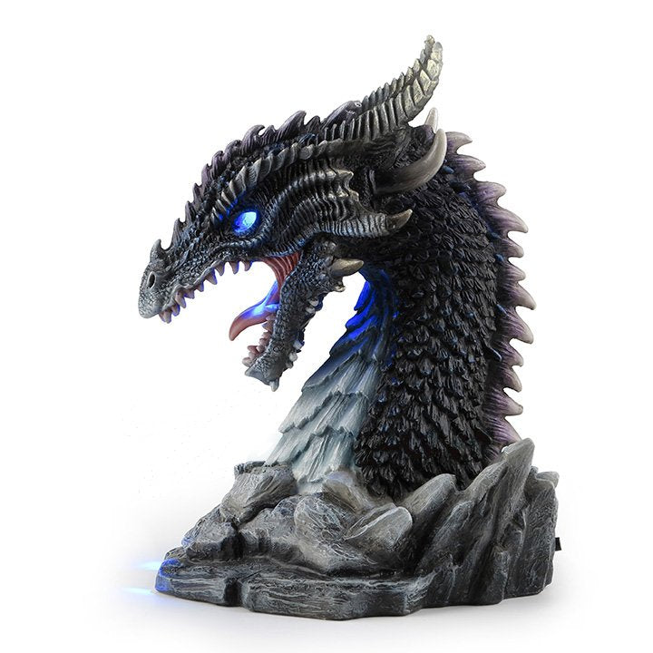 Glowing Horned Obsidian Dragon Bust Figurine