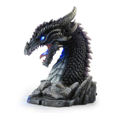 Glowing Horned Obsidian Dragon Bust Figurine