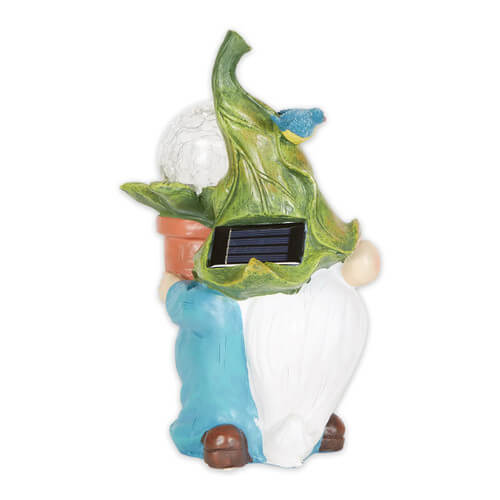 Back of gnome showing solar panel