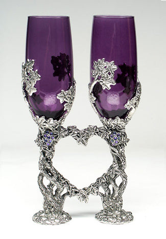 Grape Vine Heart Glasses / Flutes Wedding Wine Glasses by Fellowship  Foundry