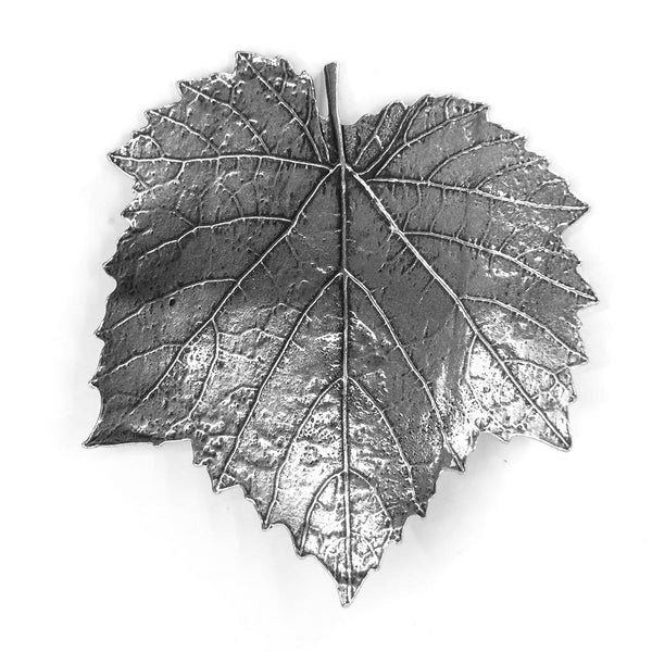 Grape leaf hair barrette with detailed veins, made from Britannia metal in a silver color