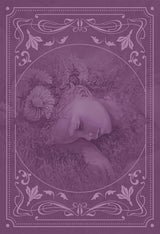 Card back example of a sleeping child in purple hues