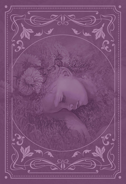 Card back example of a sleeping child in purple hues
