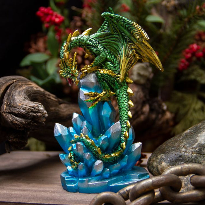 Green Dragon on Crystals with LED Light Figurine