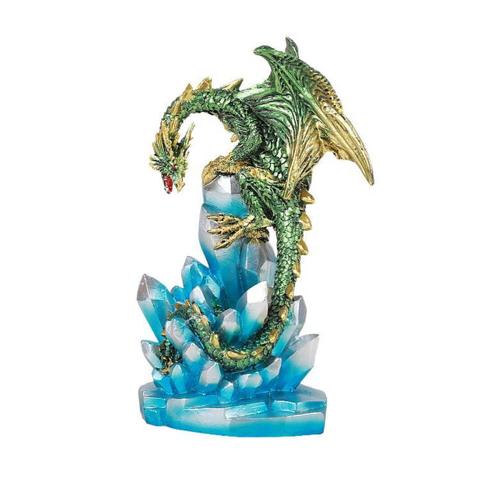 Green Dragon on Crystals with LED Light Figurine