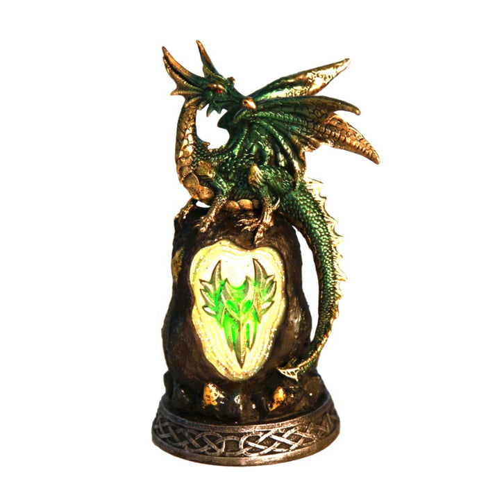 Green Dragon on Rock with LED Light Figurine