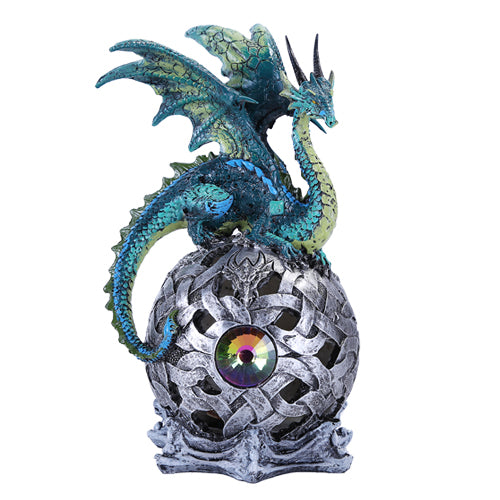Green Dragon on Orb with LED Figurine