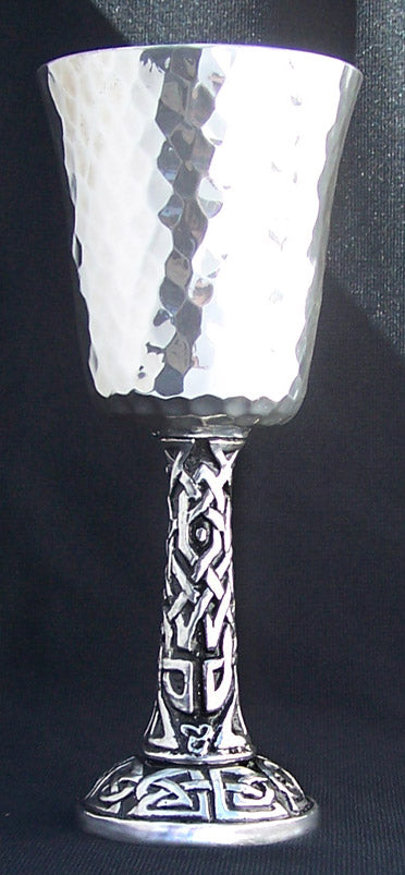 hammered pewter goblet with celtic knots for the stem and base