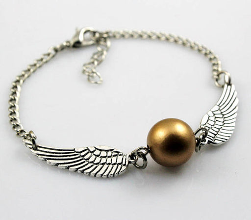 Harry Potter Golden Snitch bracelet with outstretched wings and silver finish