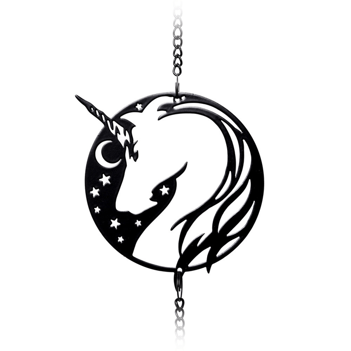 Closeup of unicorn metal punch out design