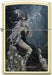 Zippo lighter with art of Nene Thomas on it. A woman in black with a small white dragon on her shoulder poses with a chair of skulls